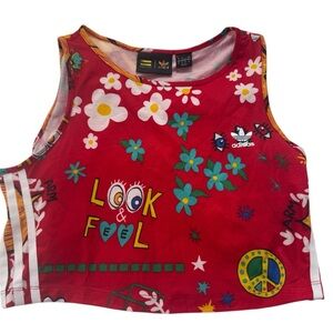 Adidas Pharrell Williams Design Red Crop Top with Floral Design Size M